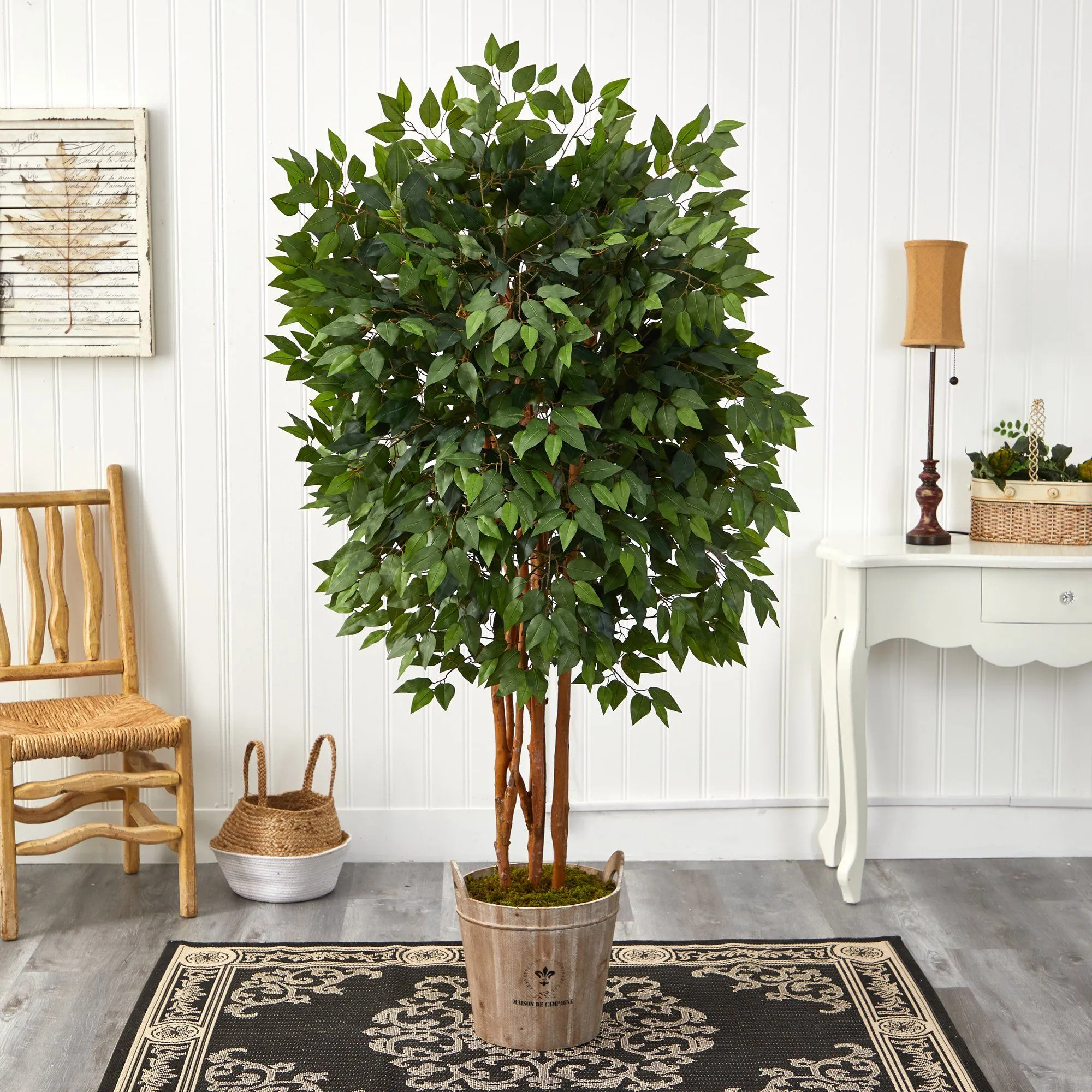 5.5’ Super Deluxe Ficus Artificial Tree in Decorative Rustic Planter