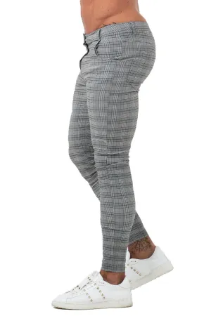 7360 Plaid Pattern Skinny Fit Chinos