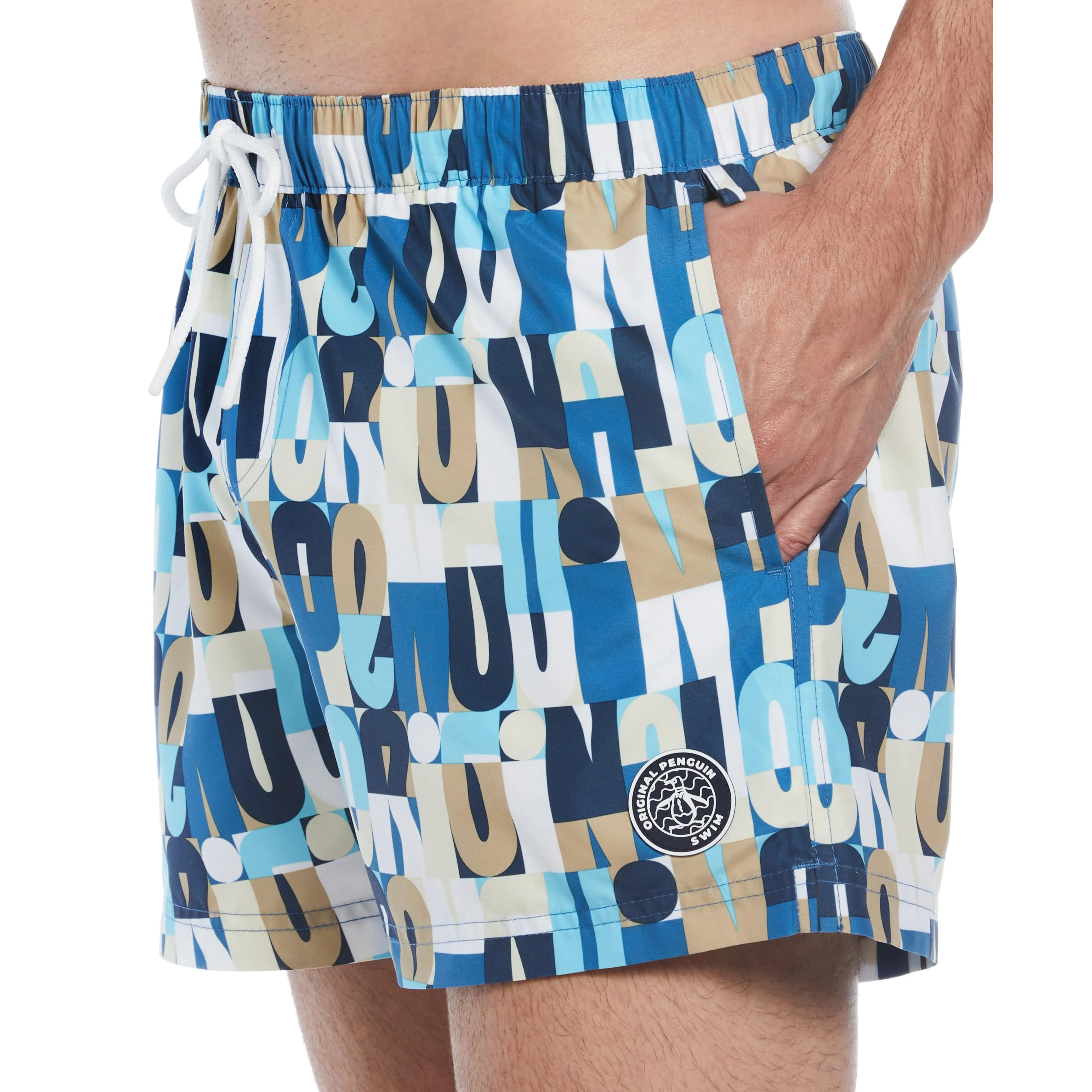 Allover Multi Color Logo Print Swim Short