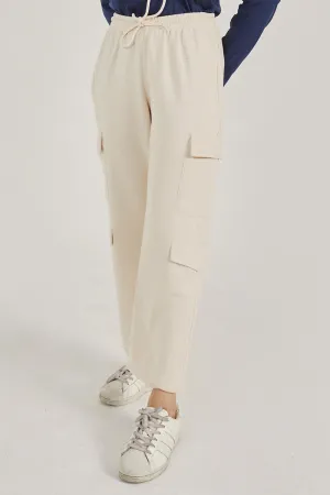 Beige Wide Legged Cargo Trousers - W