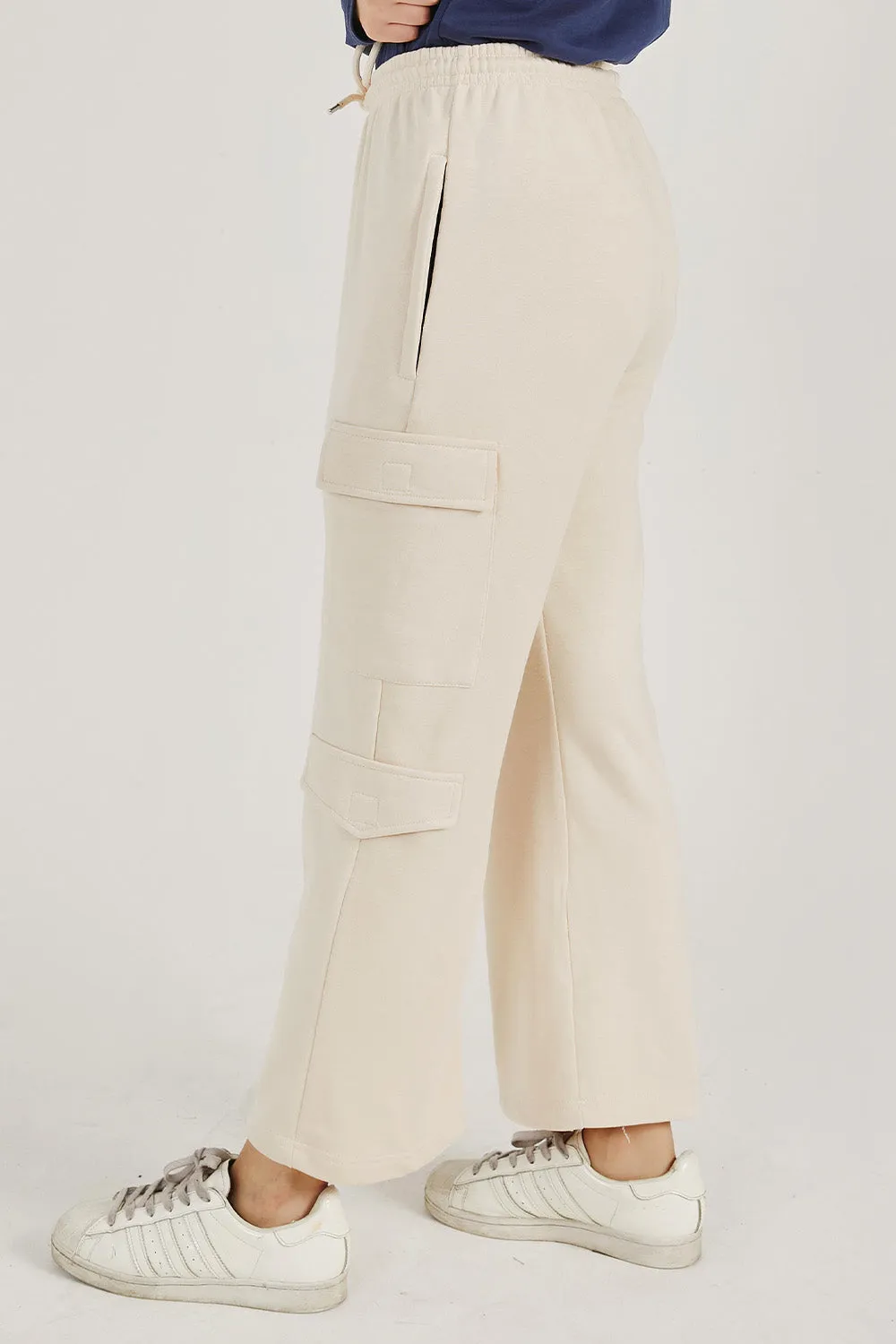 Beige Wide Legged Cargo Trousers - W