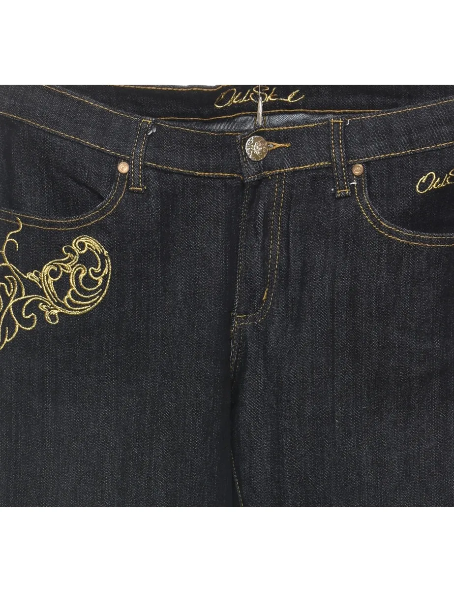 Black Embroidered Y2K Style Jeans - W34 L30