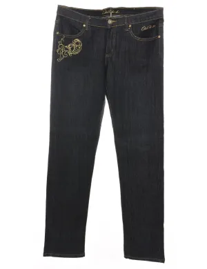 Black Embroidered Y2K Style Jeans - W34 L30