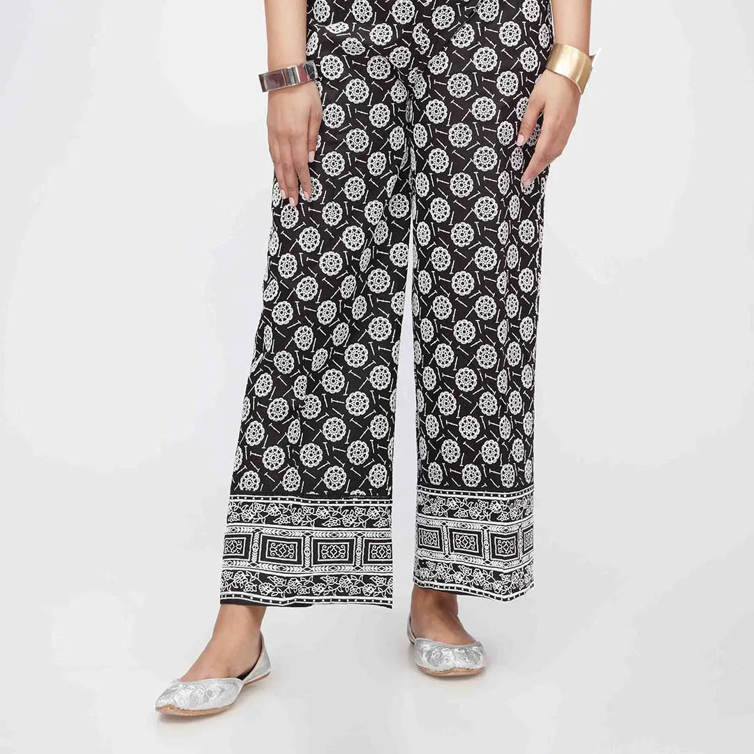 Black Puff Printed Cambric Trouser PW3589