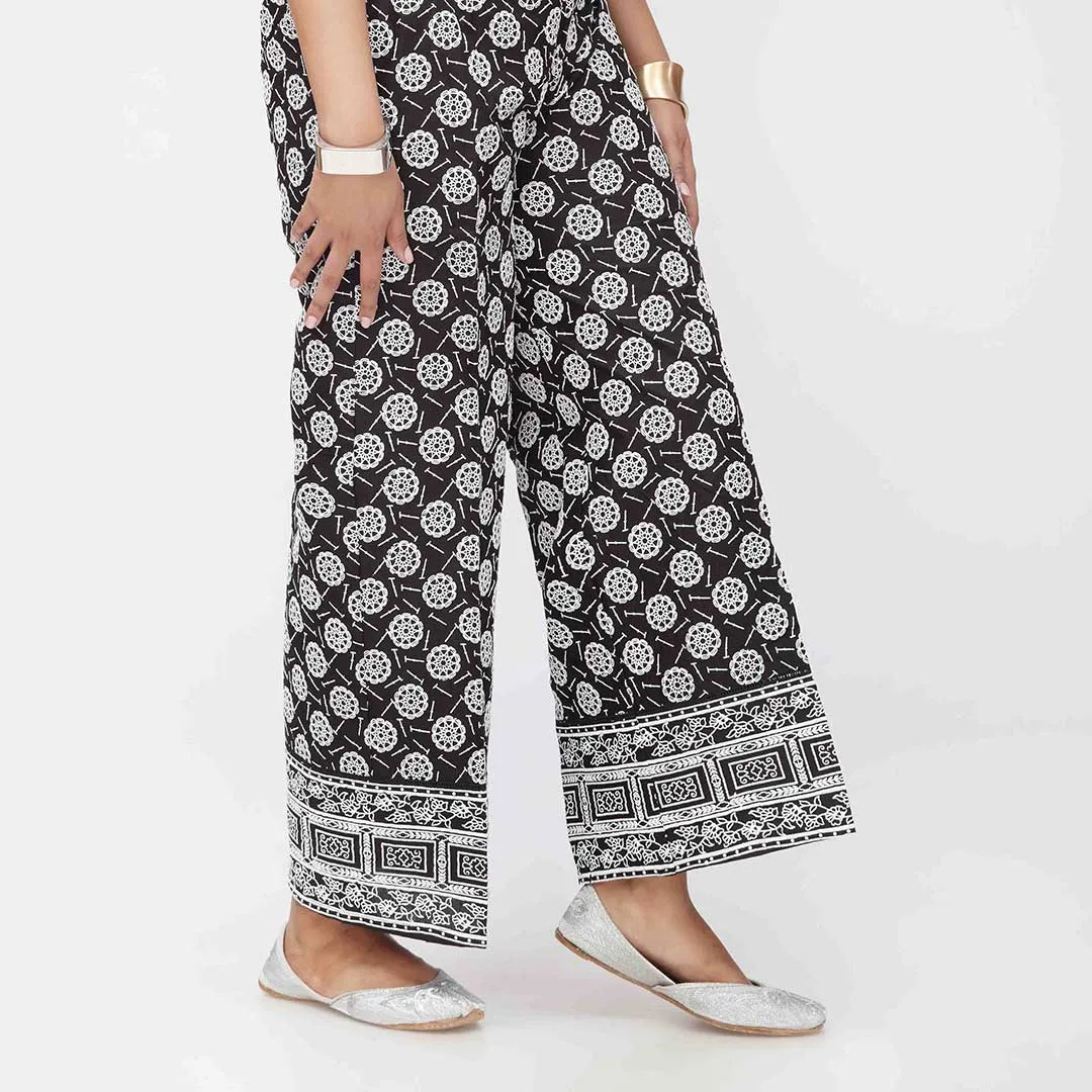 Black Puff Printed Cambric Trouser PW3589