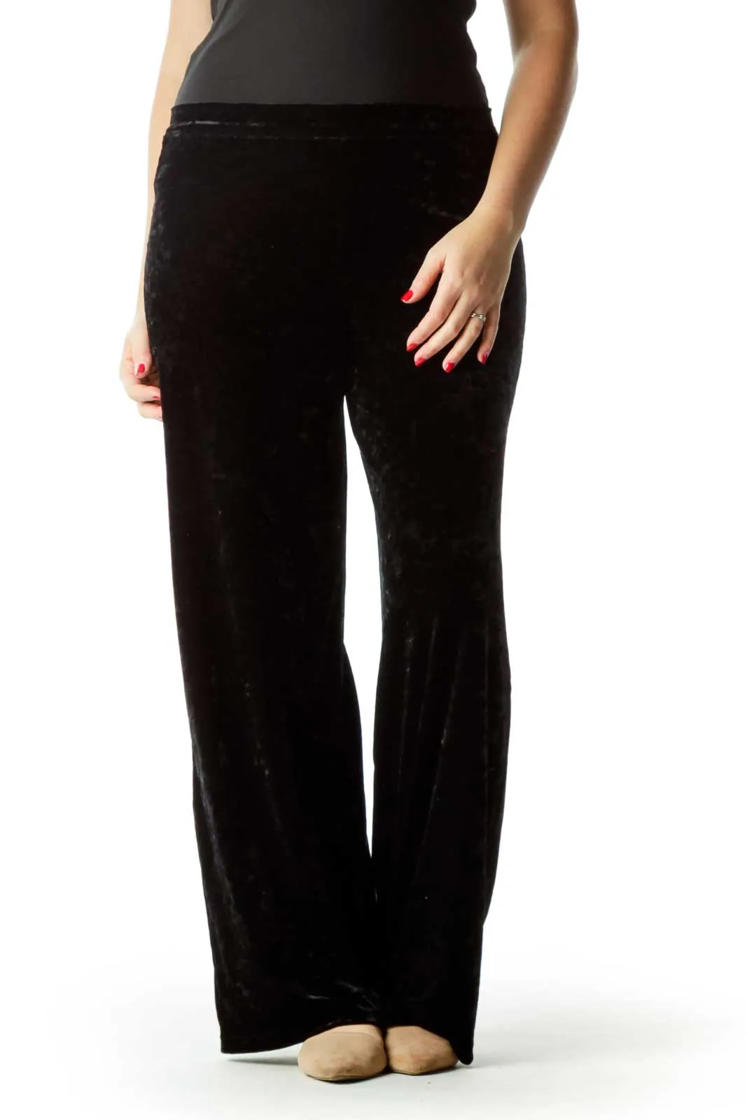 Black Velvet Straight Leg Stretchy Pants