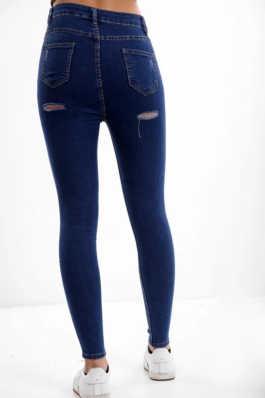 Blue Ladies High waisted multi cut  jeans