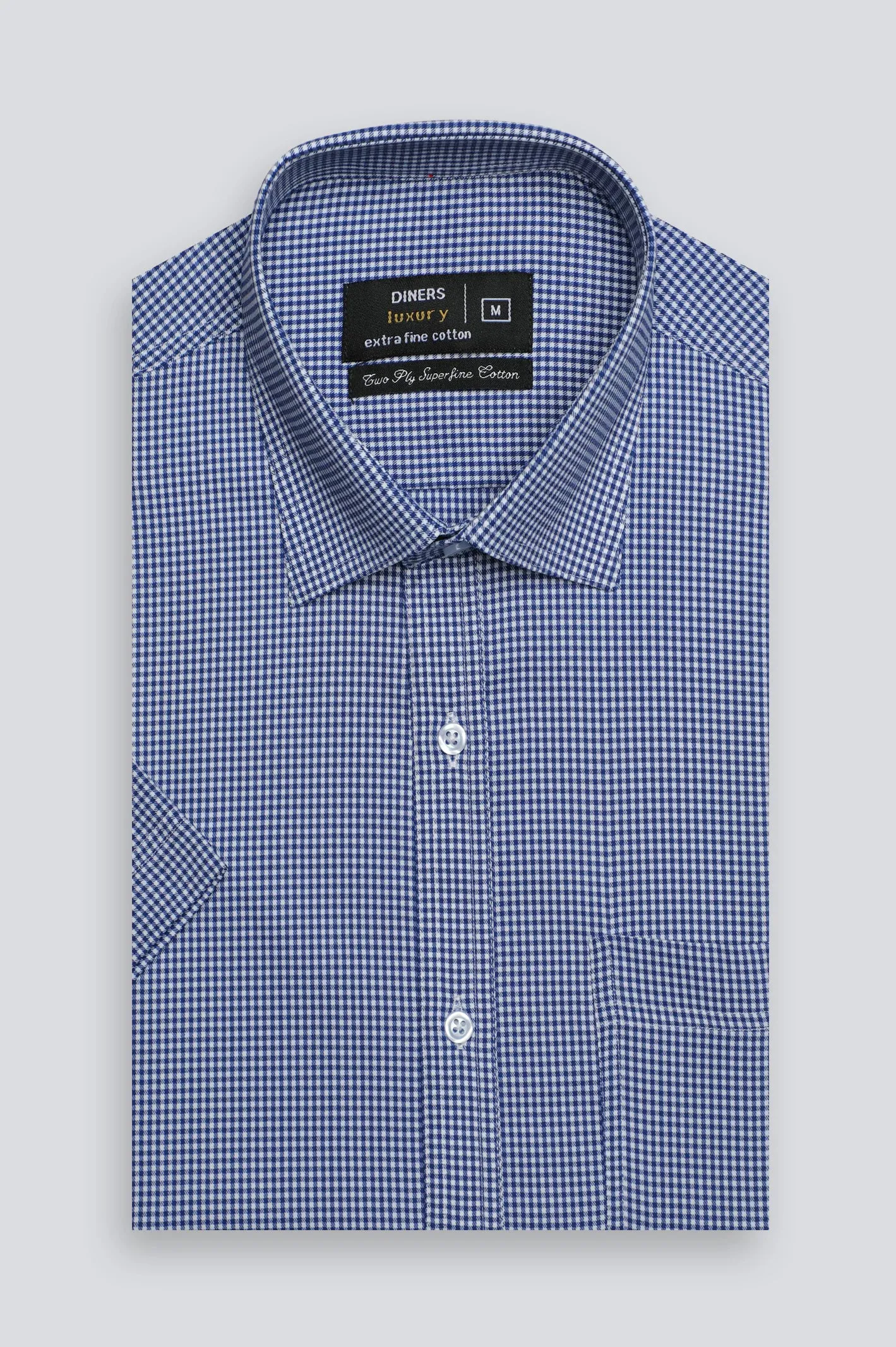 Blue Mini Check Formal Shirt (Half Sleeves)