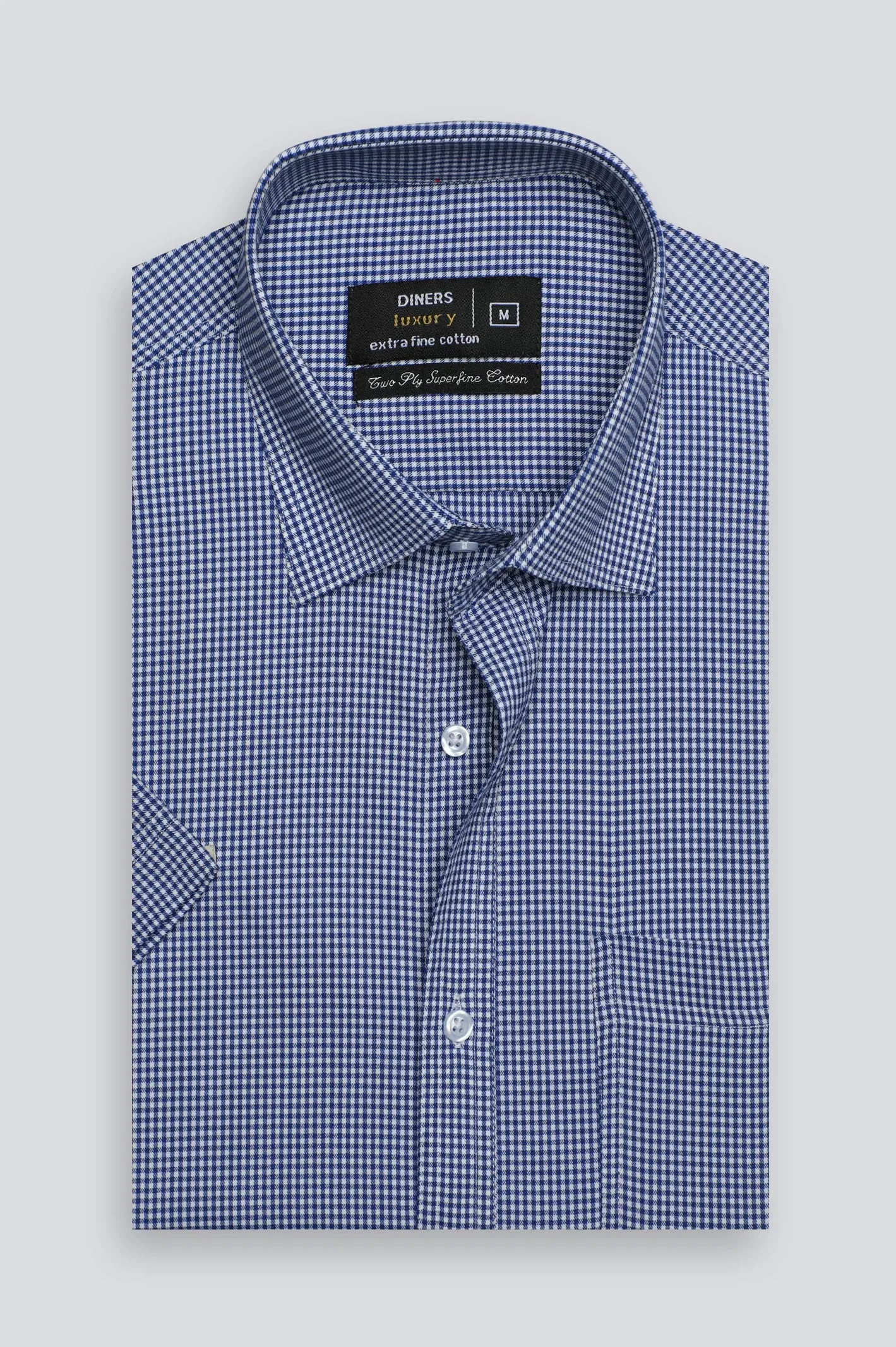 Blue Mini Check Formal Shirt (Half Sleeves)