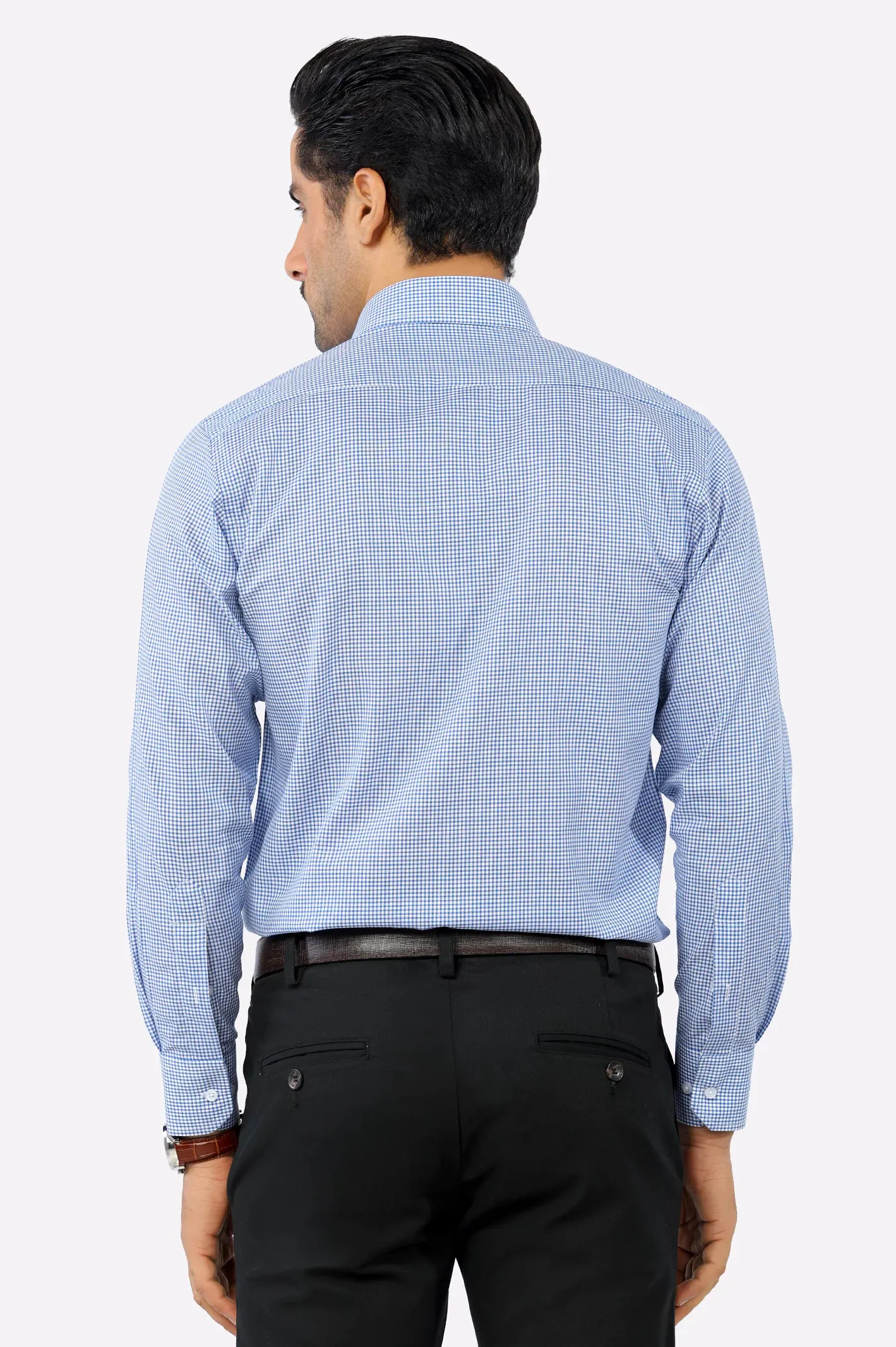 Blue Mini-Check Formal Shirt