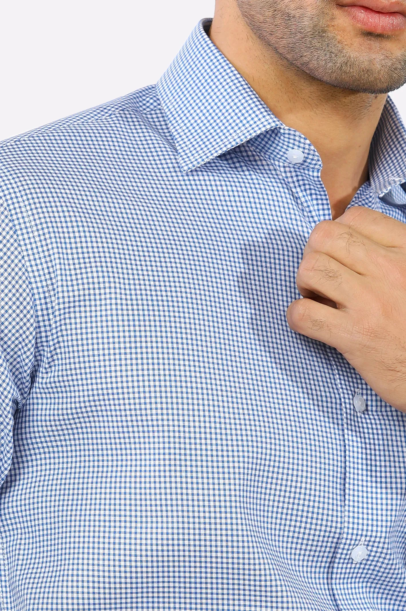 Blue Mini-Check Formal Shirt