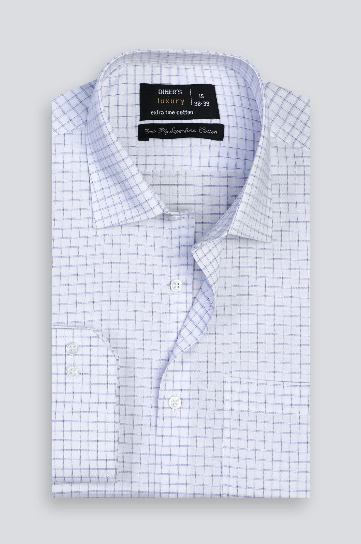 Blue Windowpane Check Formal Shirt