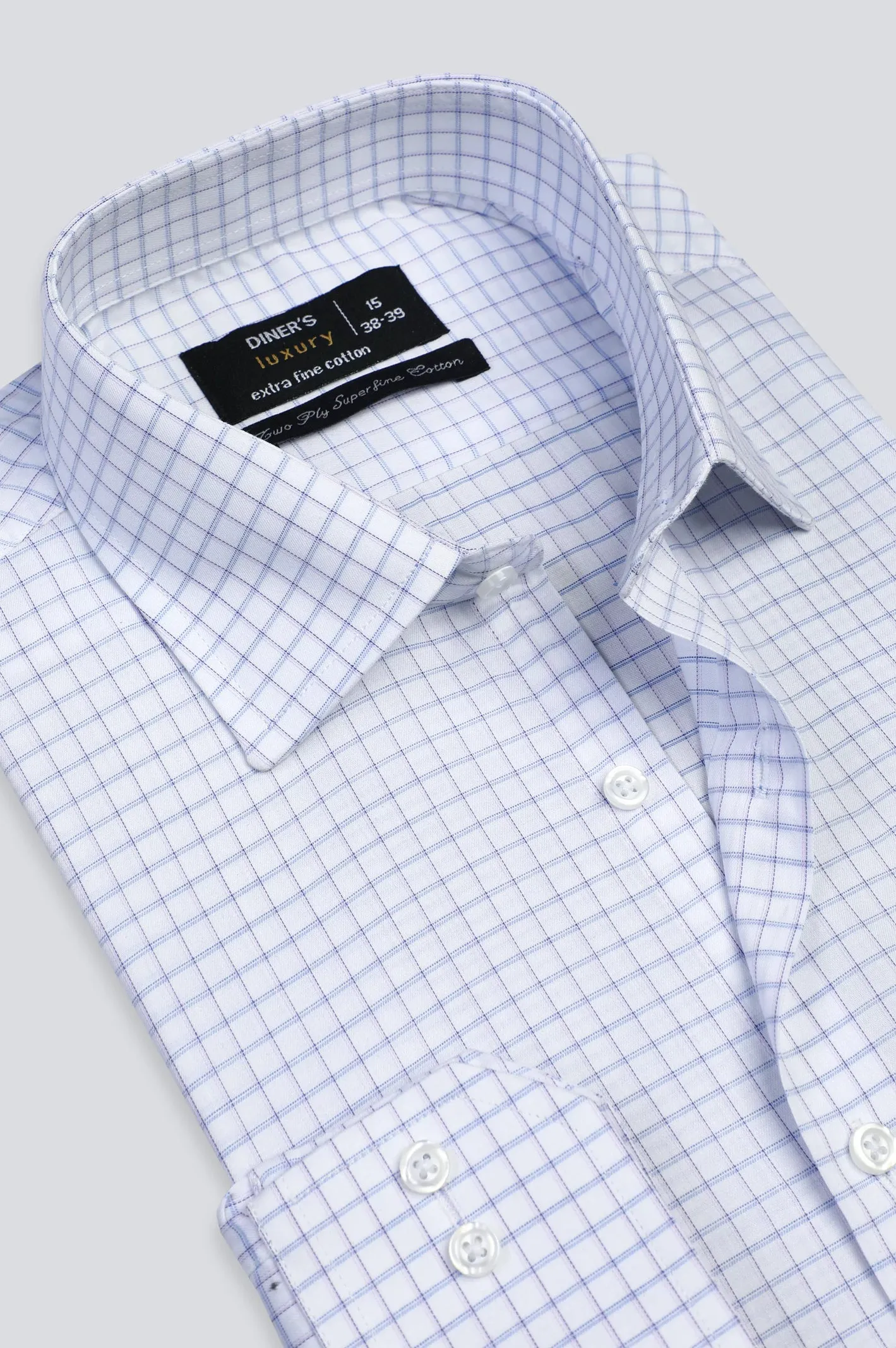 Blue Windowpane Check Formal Shirt