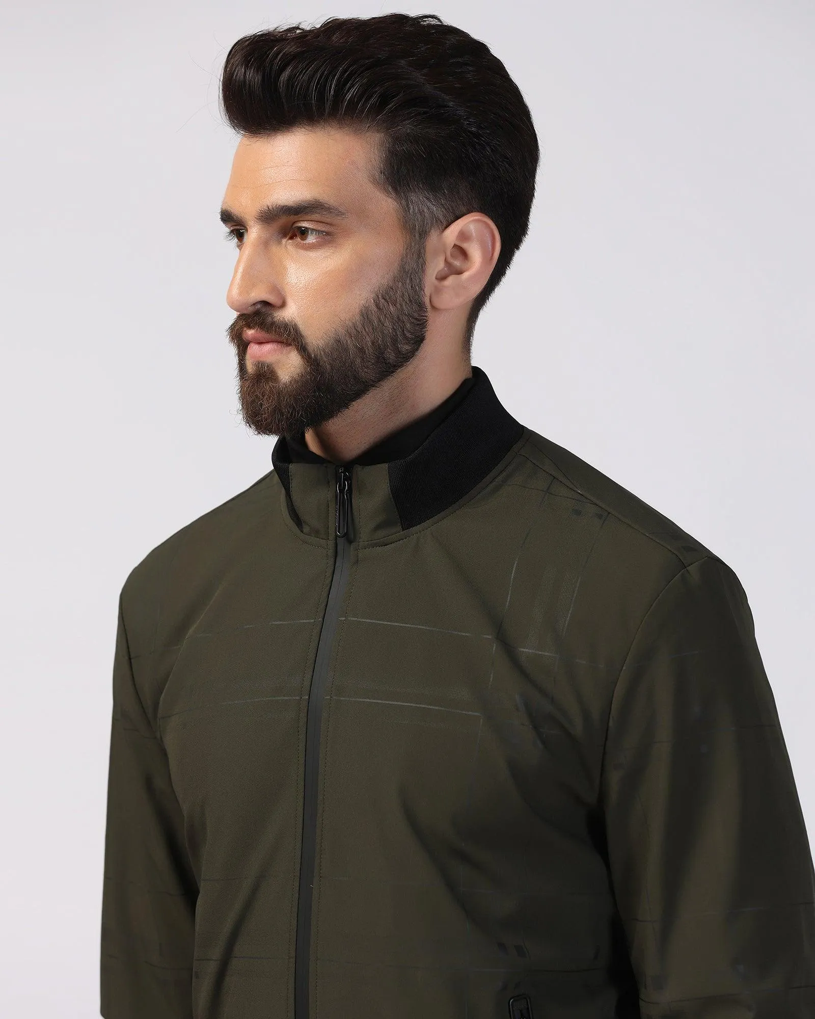 Bomber Olive Printed Zipper Jacket - Rafale