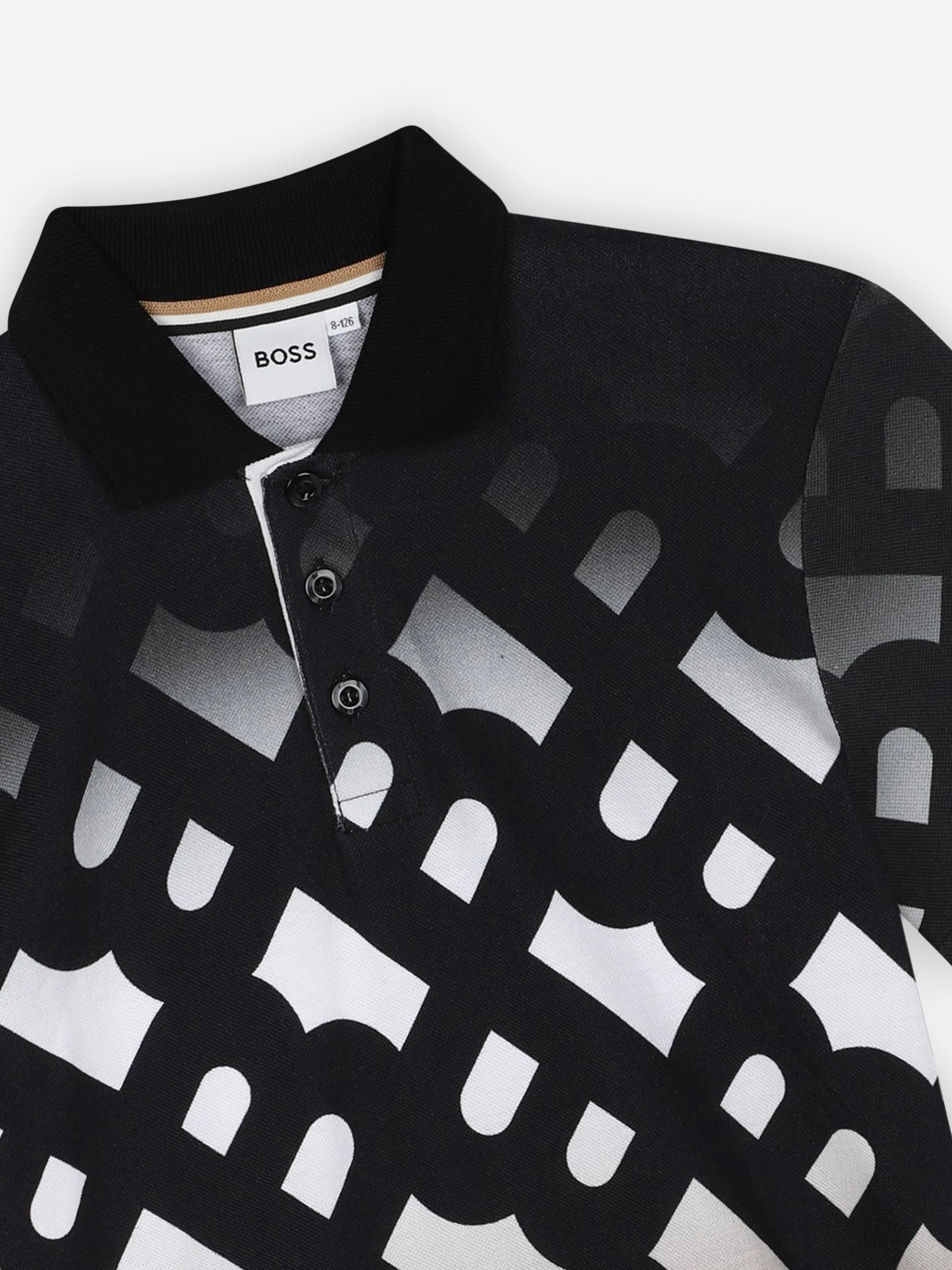 BOSS Boys Monogram Polo Shirt in Black