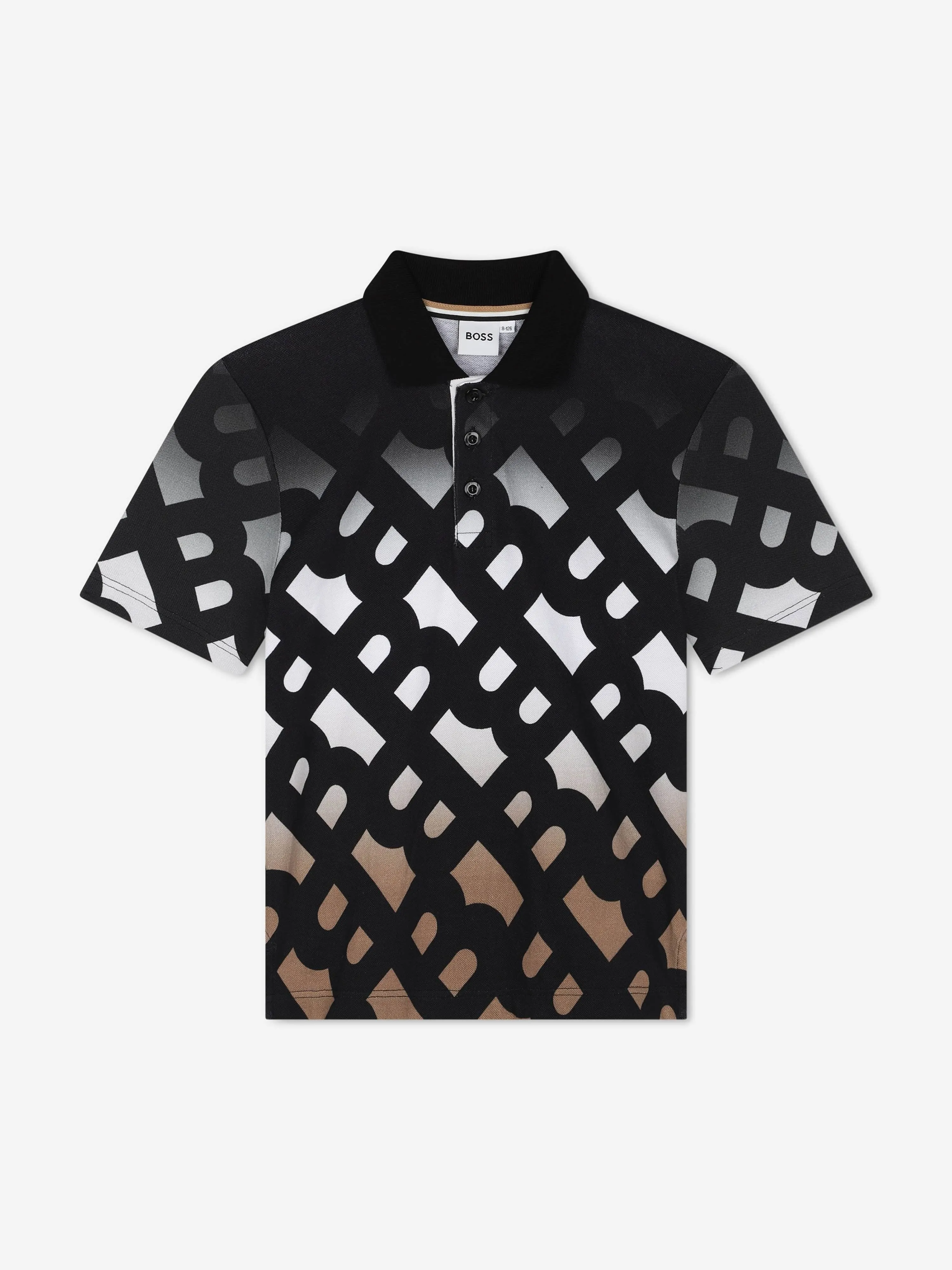 BOSS Boys Monogram Polo Shirt in Black