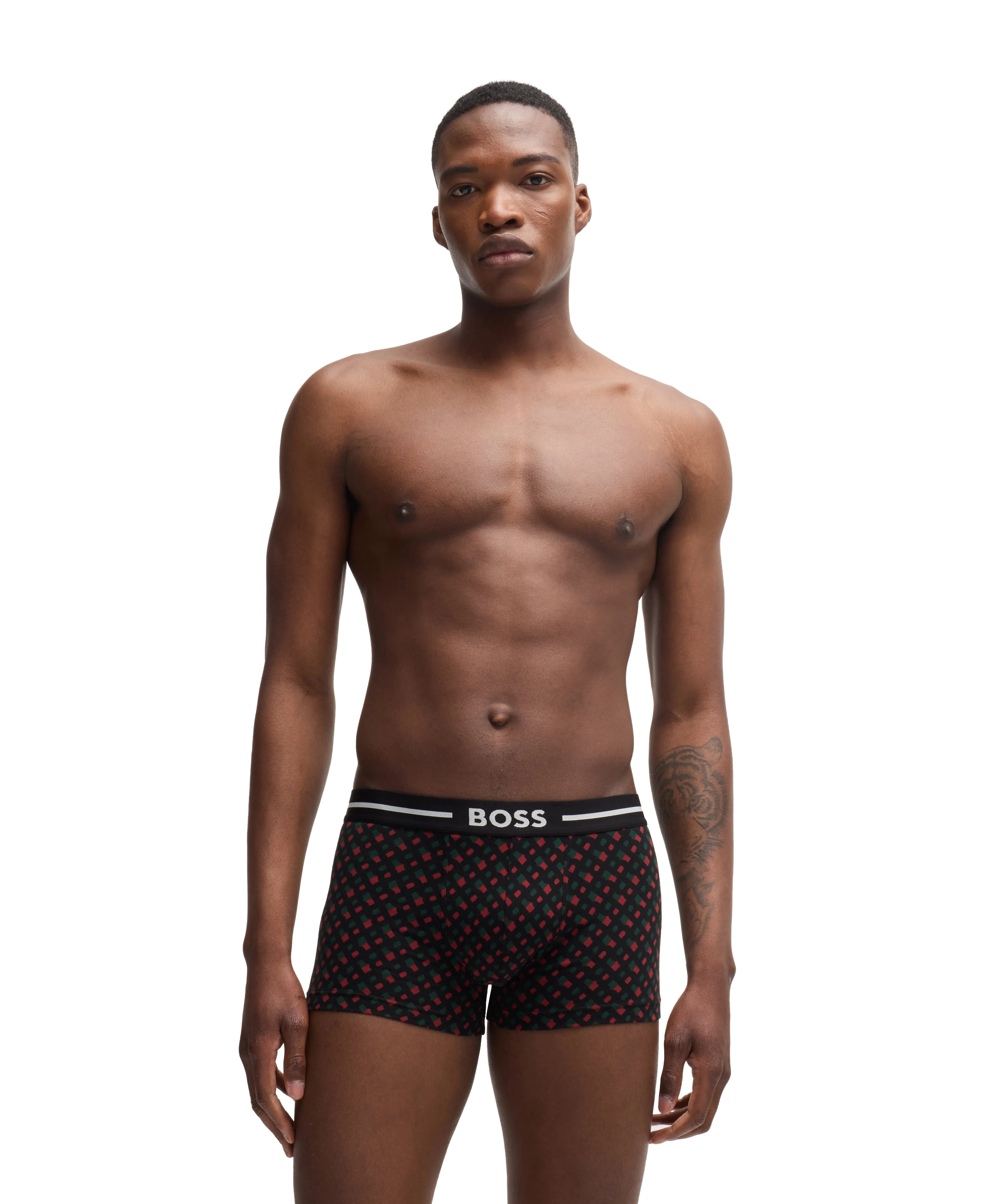 BOSS Men's Bold 3 Pack Trunks - Black/Red Mix