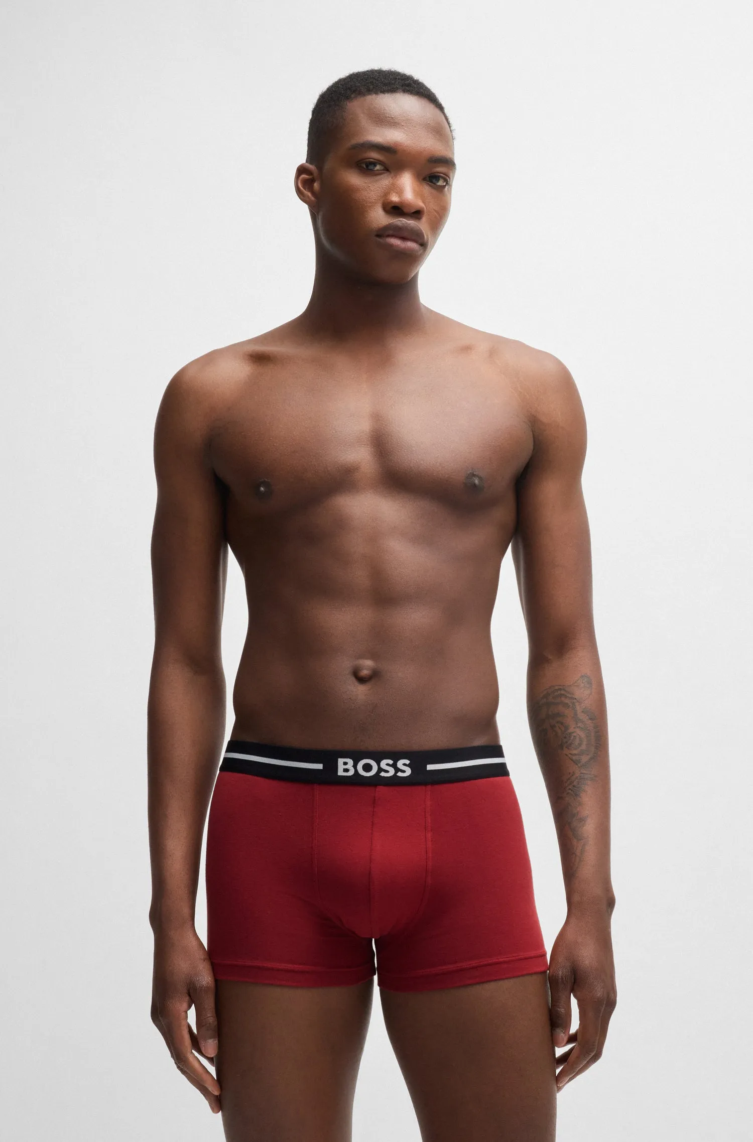 BOSS Men's Bold 3 Pack Trunks - Black/Red Mix