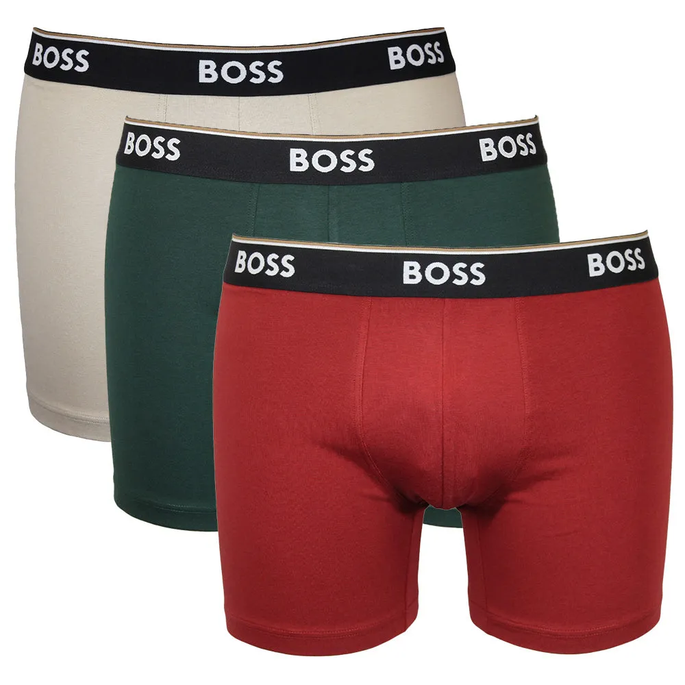 BOSS Men's Power 3 Pack Boxer Brief - Red/Beige/Green