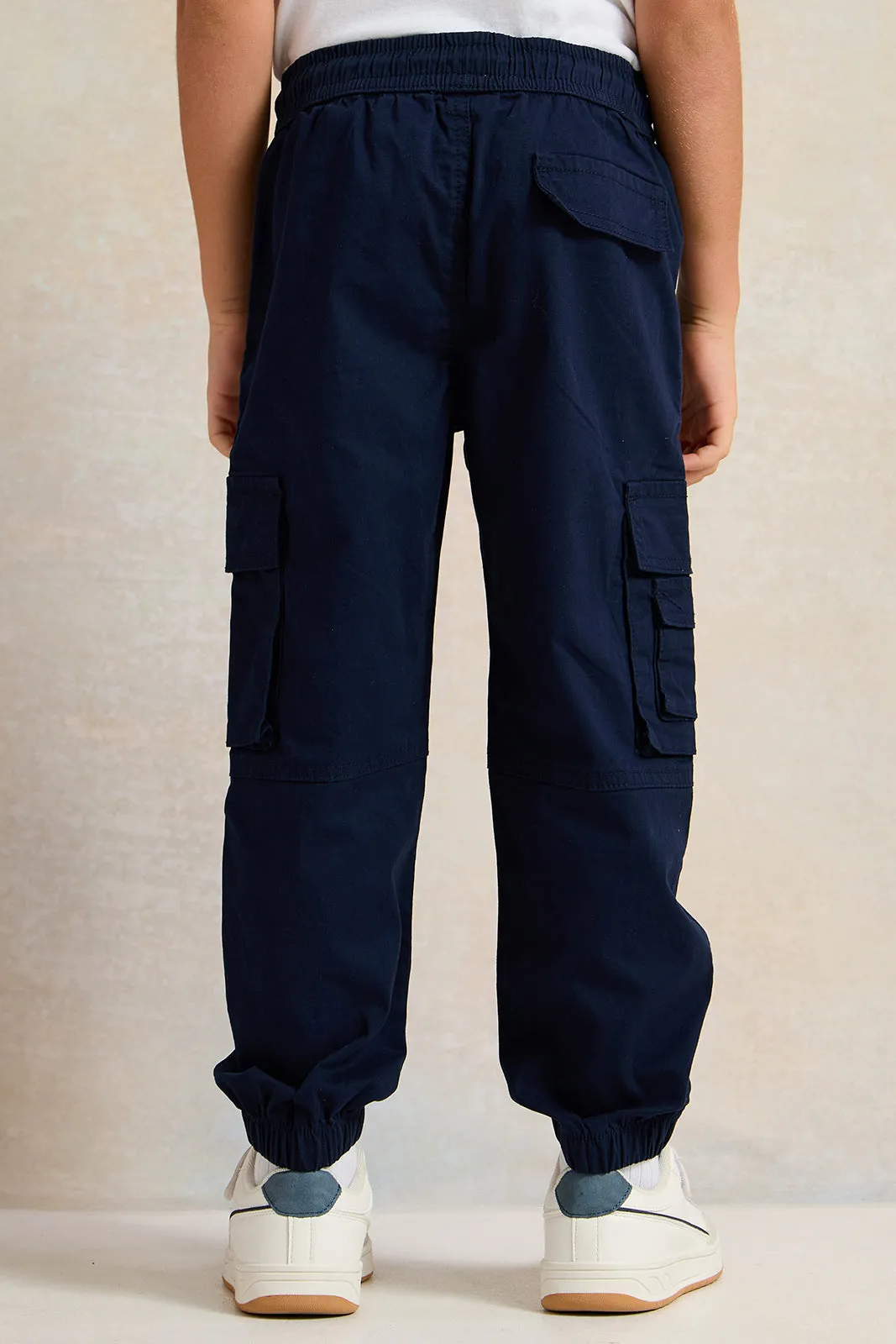 Boys Navy Soft Cargo Pocket Joggers