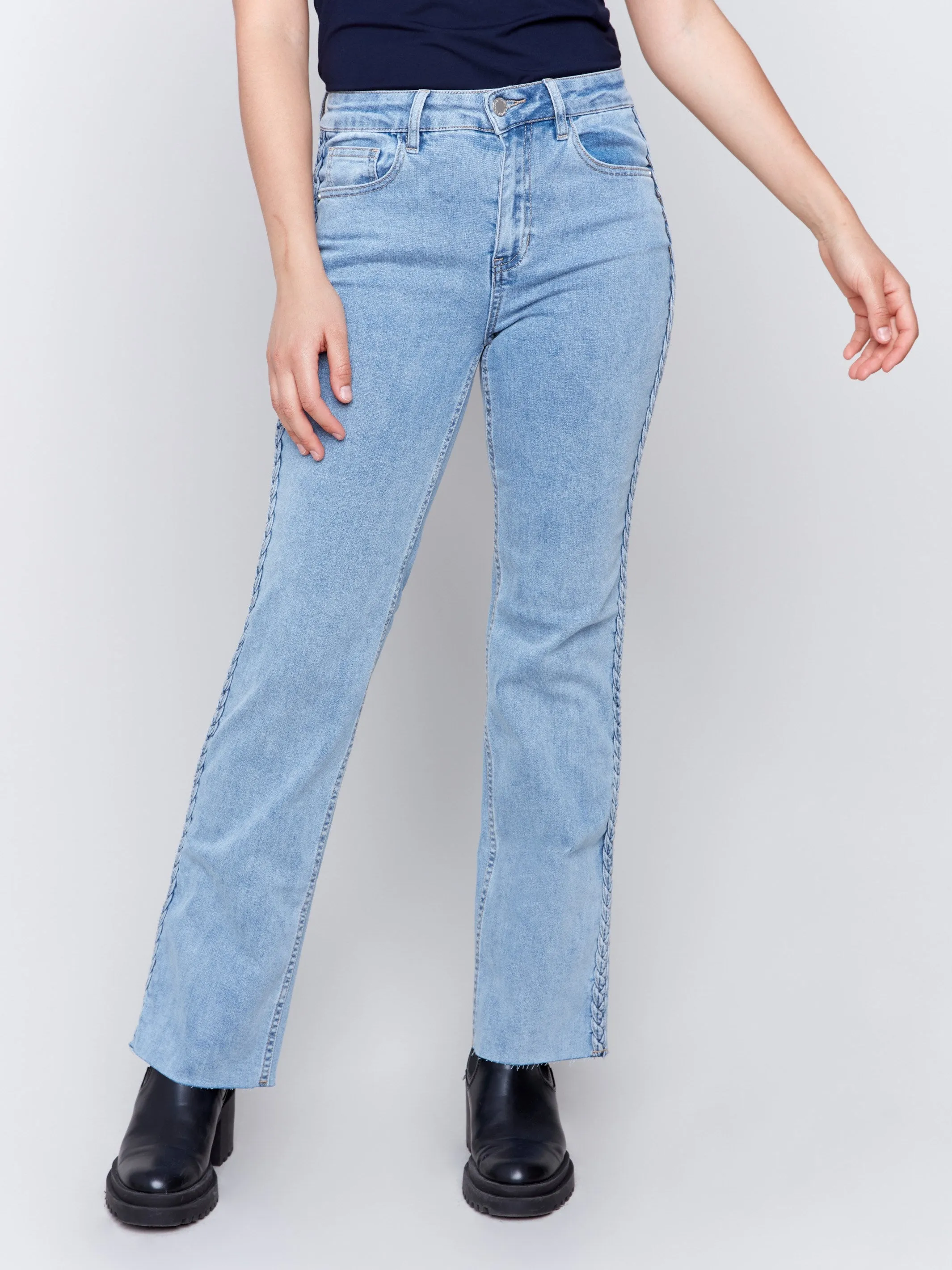 Braided Side Seam Jeans - Light Blue