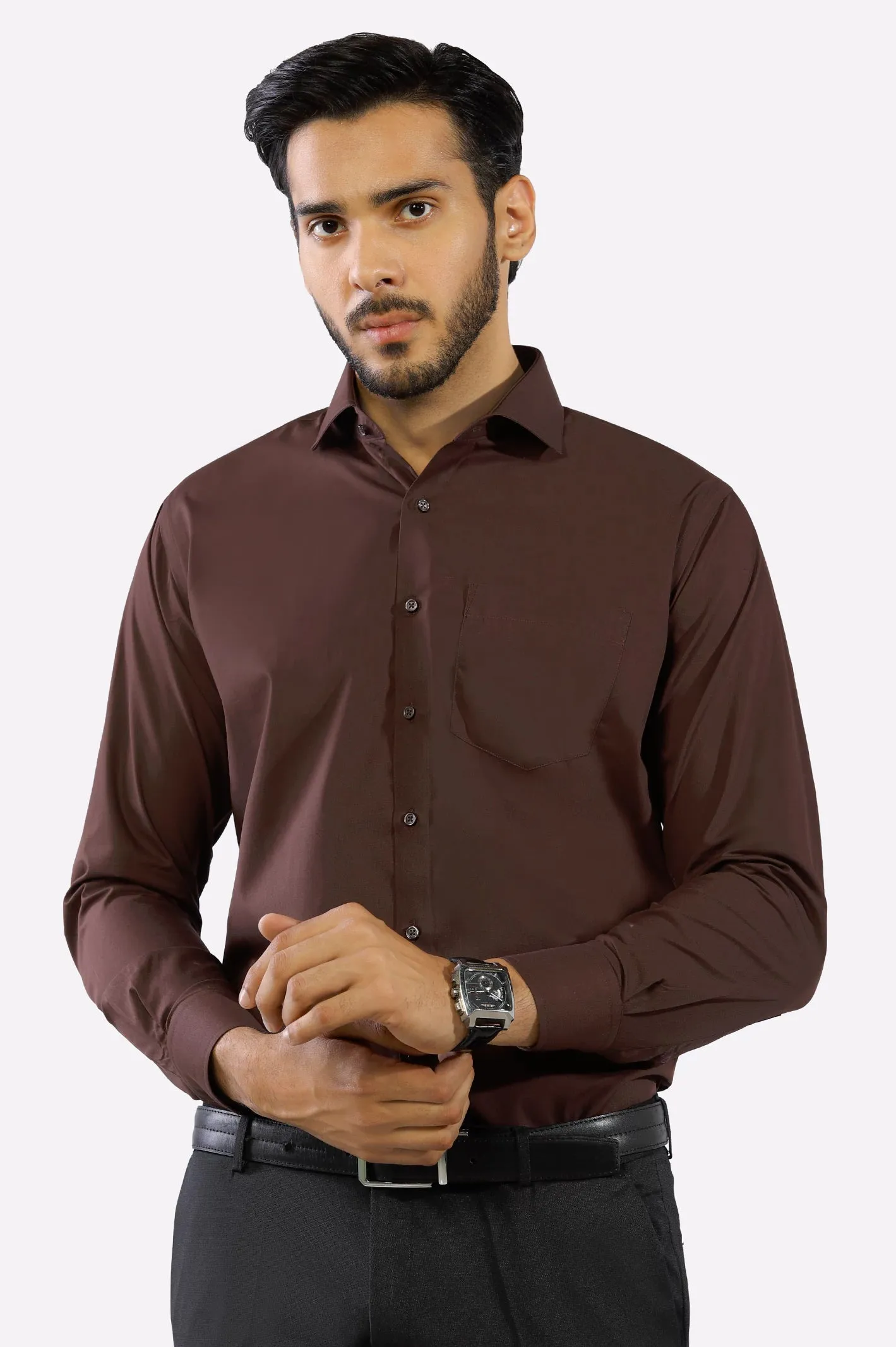 Brown Plain Formal Shirt