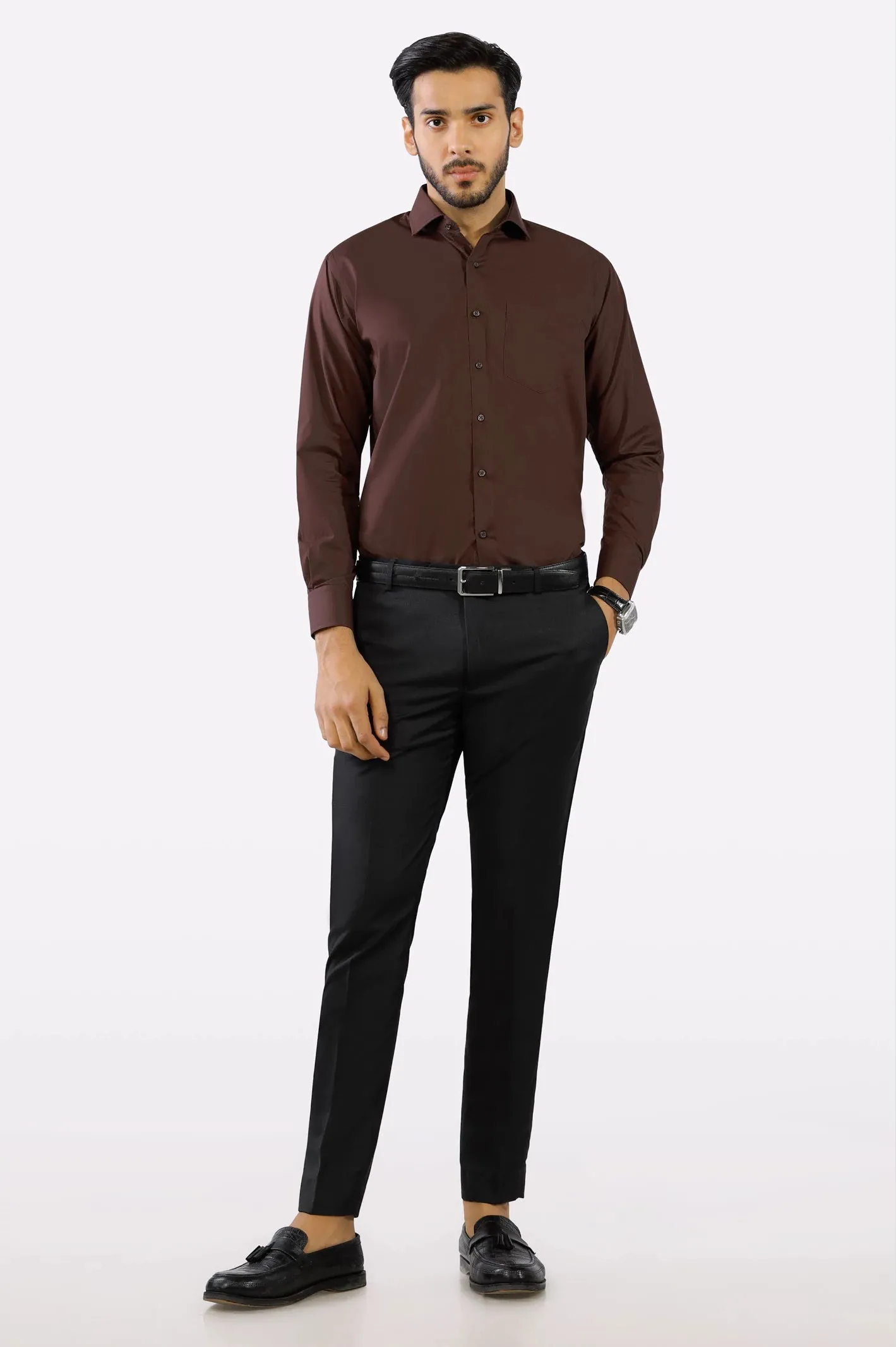 Brown Plain Formal Shirt