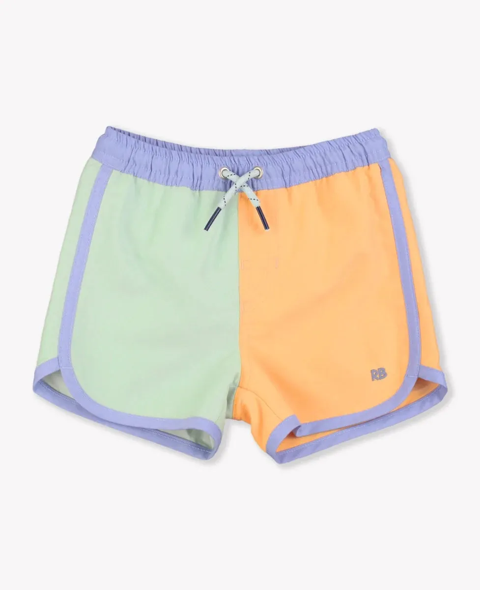 Color Block Dolphin Hem Swim Trunks