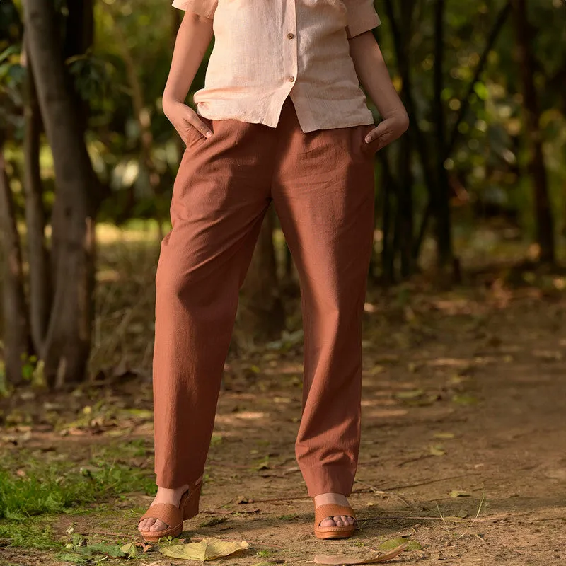 Cotton Trouser For Women | High Waist | Low Ankle | Brown