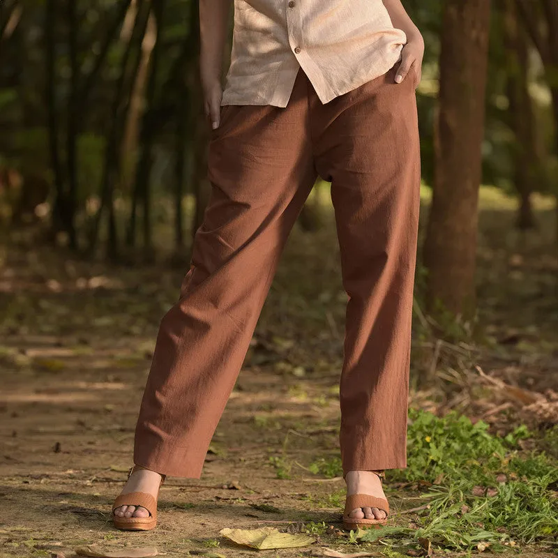 Cotton Trouser For Women | High Waist | Low Ankle | Brown