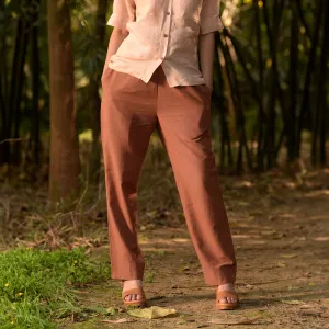 Cotton Trouser For Women | High Waist | Low Ankle | Brown