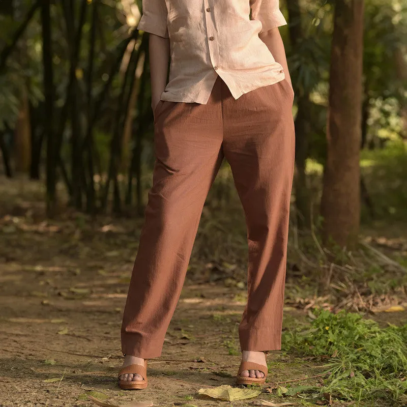 Cotton Trouser For Women | High Waist | Low Ankle | Brown