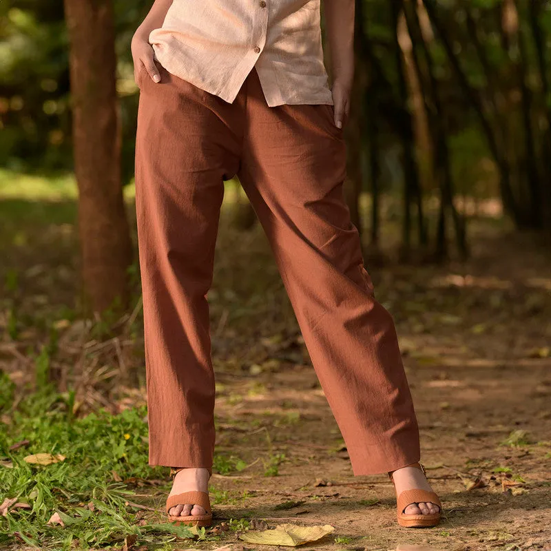 Cotton Trouser For Women | High Waist | Low Ankle | Brown