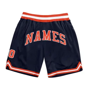 Custom Navy Orange-White Authentic Throwback Basketball Shorts