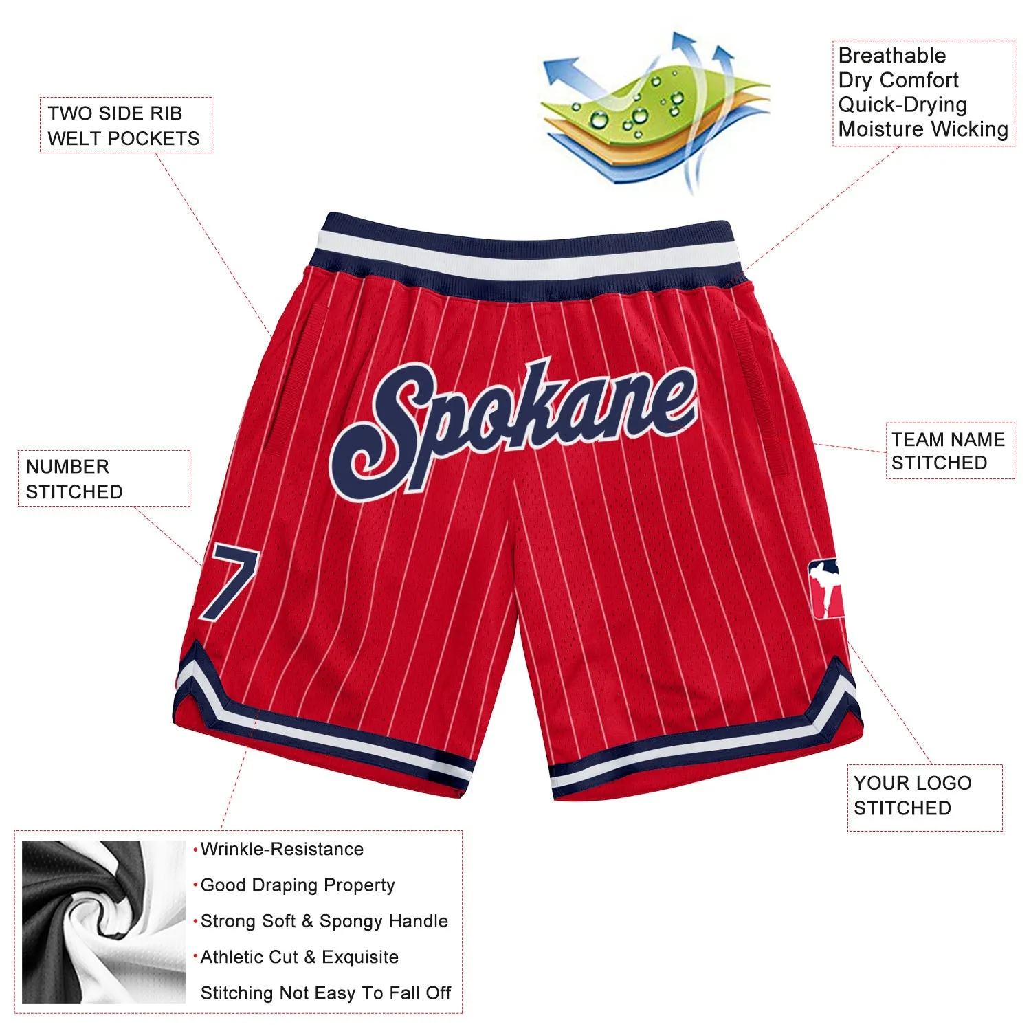 Custom Red White Pinstripe Navy-White Authentic Basketball Shorts