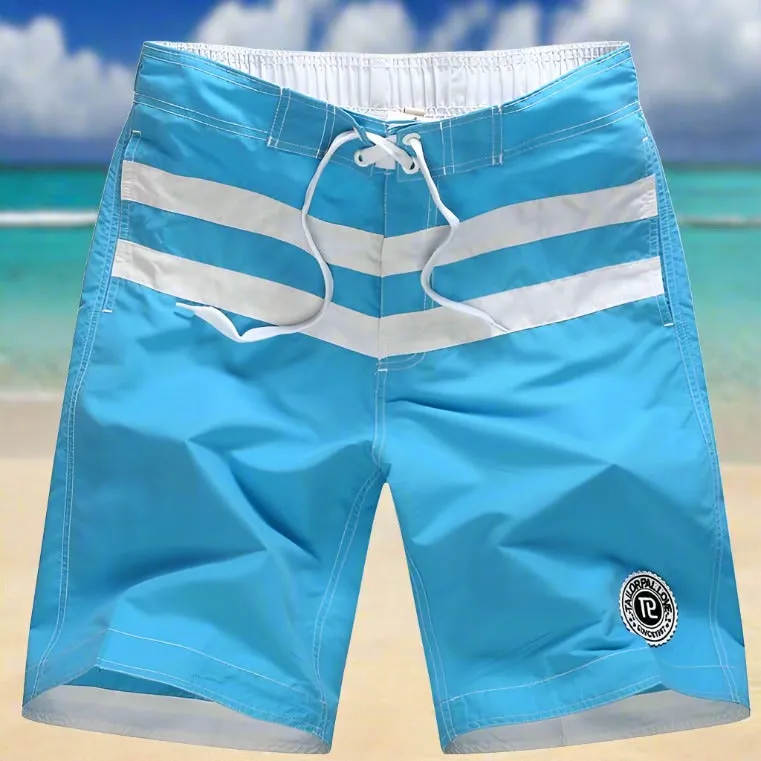 Drawstring Double Stripes Print Swim Trunks