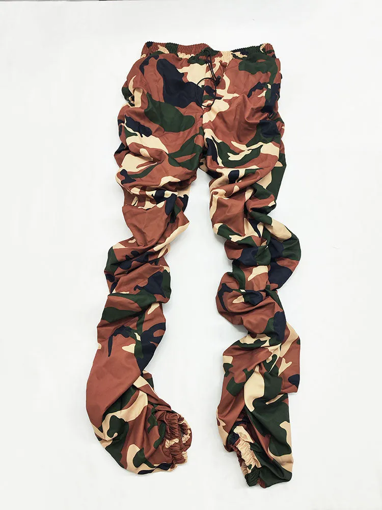 Drawstring Ruched Camouflage Bodycon Pants