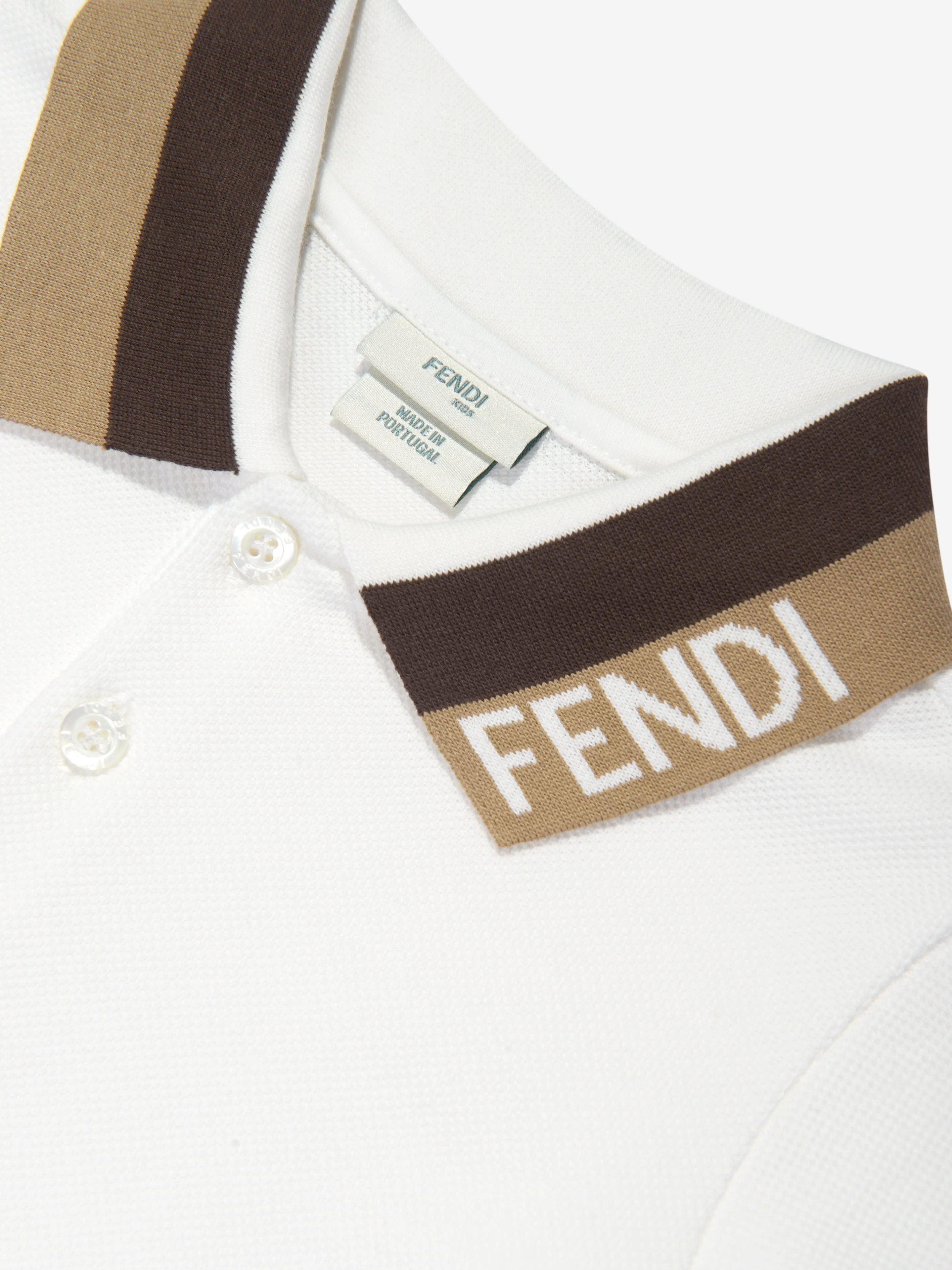 Fendi Baby Boys Logo Collar Polo Shirt in White