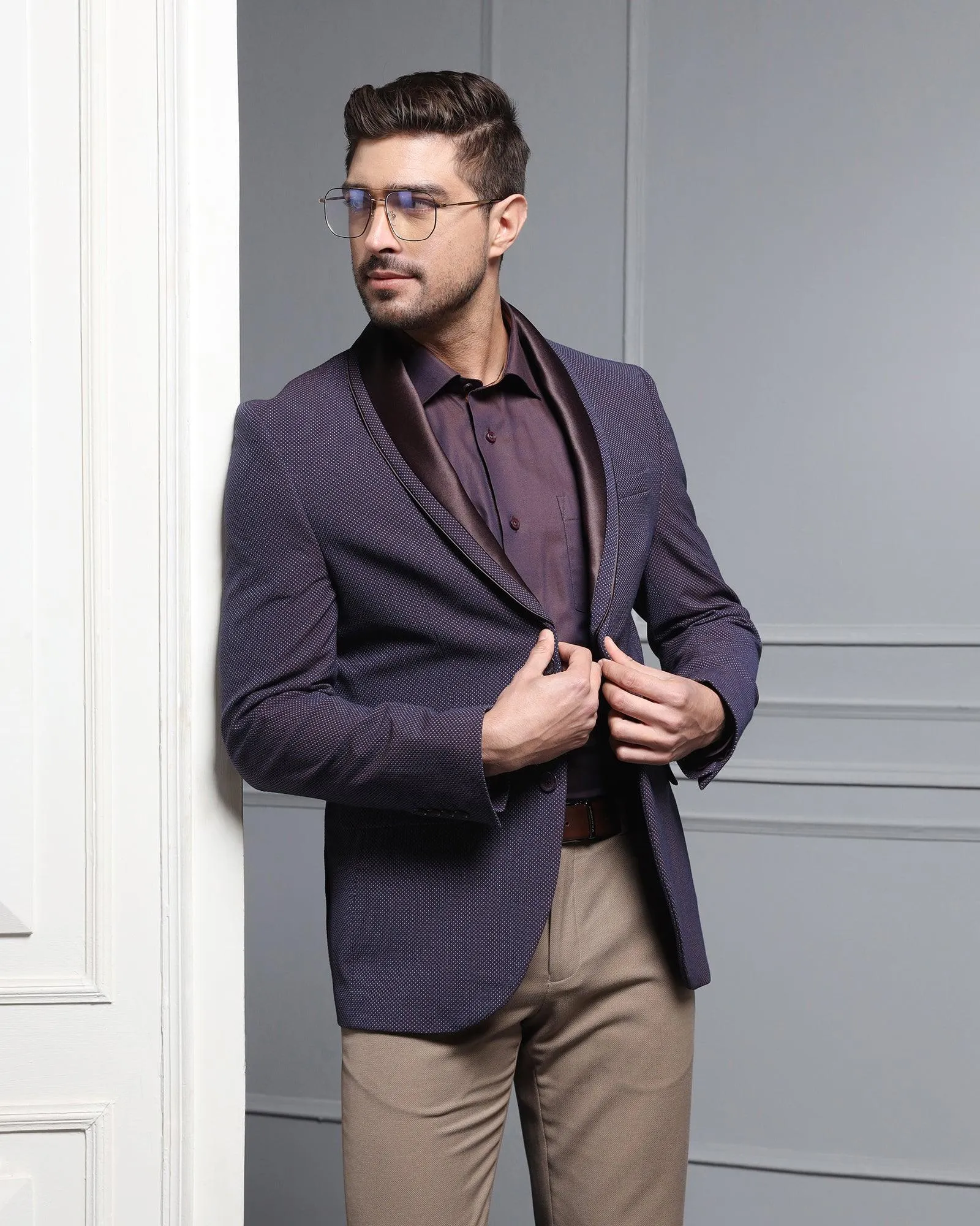 Formal Dark Purple Textured Blazer - Aaron