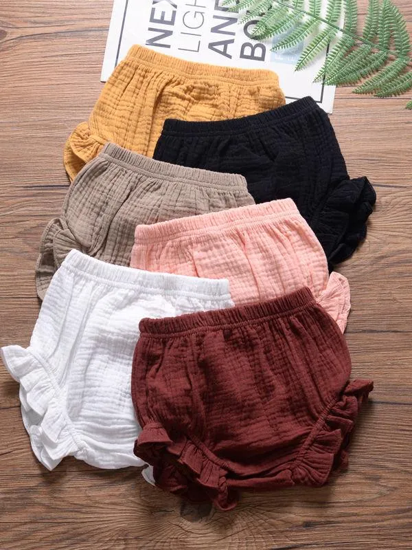 Frilled Solid Color Clothes Muslin Baby Bread Pants