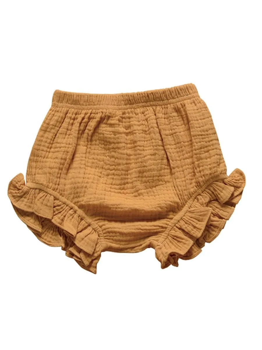 Frilled Solid Color Clothes Muslin Baby Bread Pants