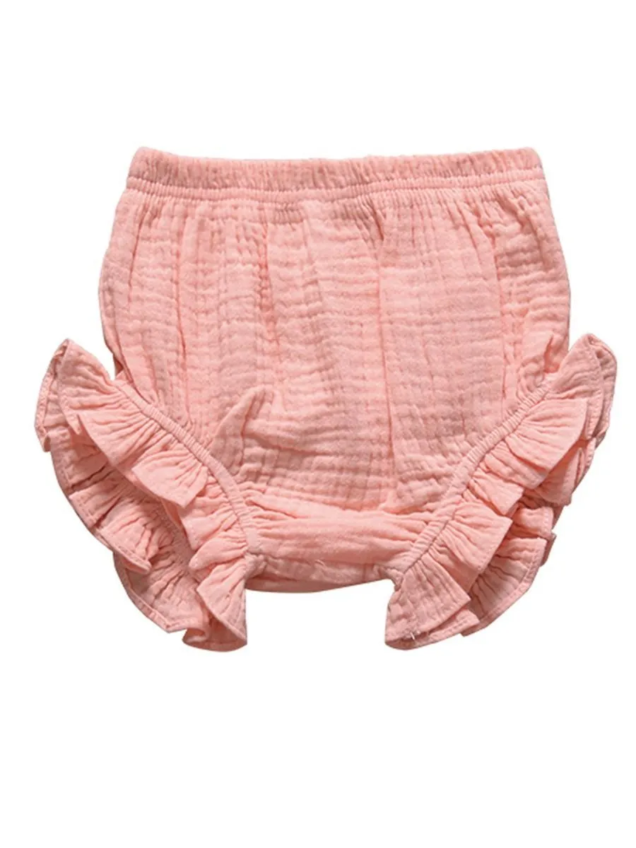 Frilled Solid Color Clothes Muslin Baby Bread Pants