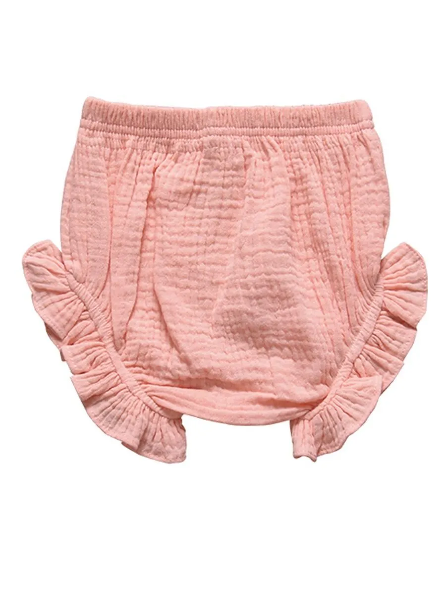 Frilled Solid Color Clothes Muslin Baby Bread Pants