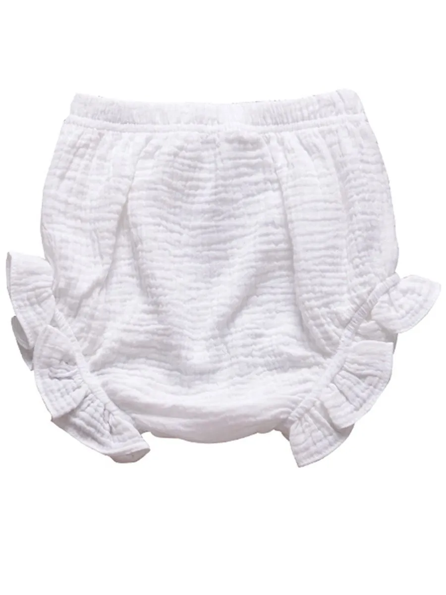 Frilled Solid Color Clothes Muslin Baby Bread Pants