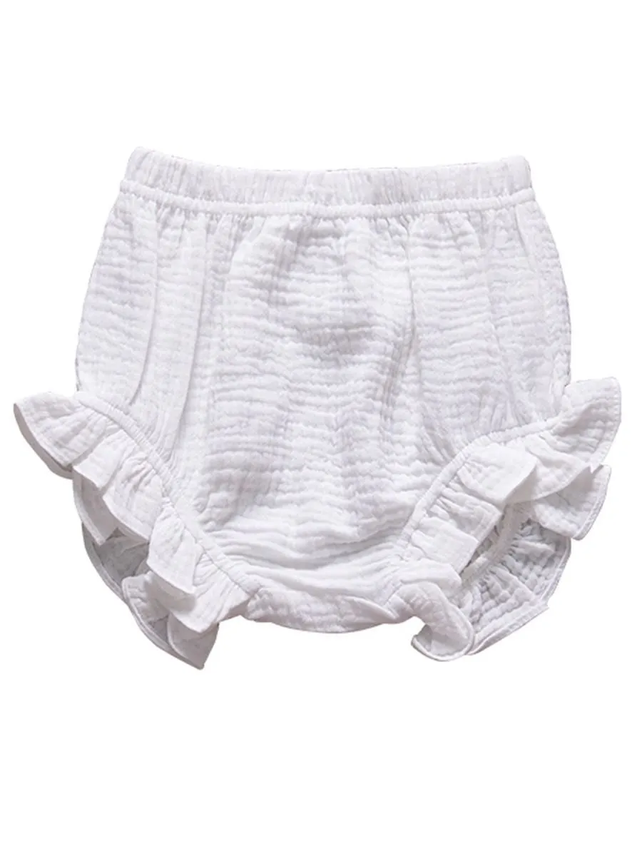 Frilled Solid Color Clothes Muslin Baby Bread Pants