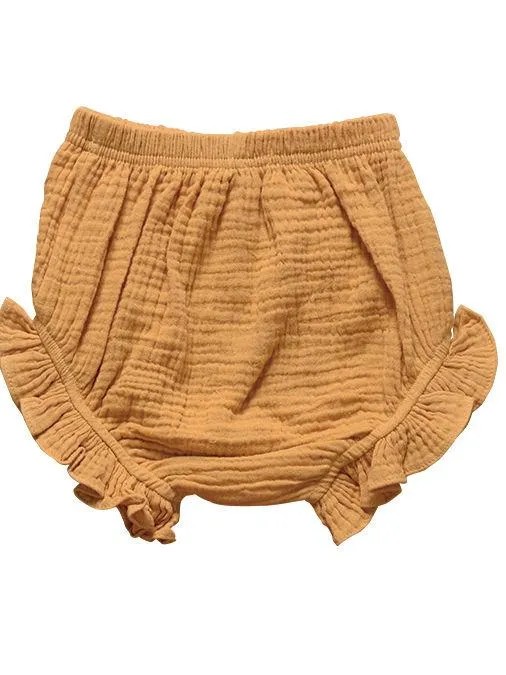 Frilled Solid Color Clothes Muslin Baby Bread Pants