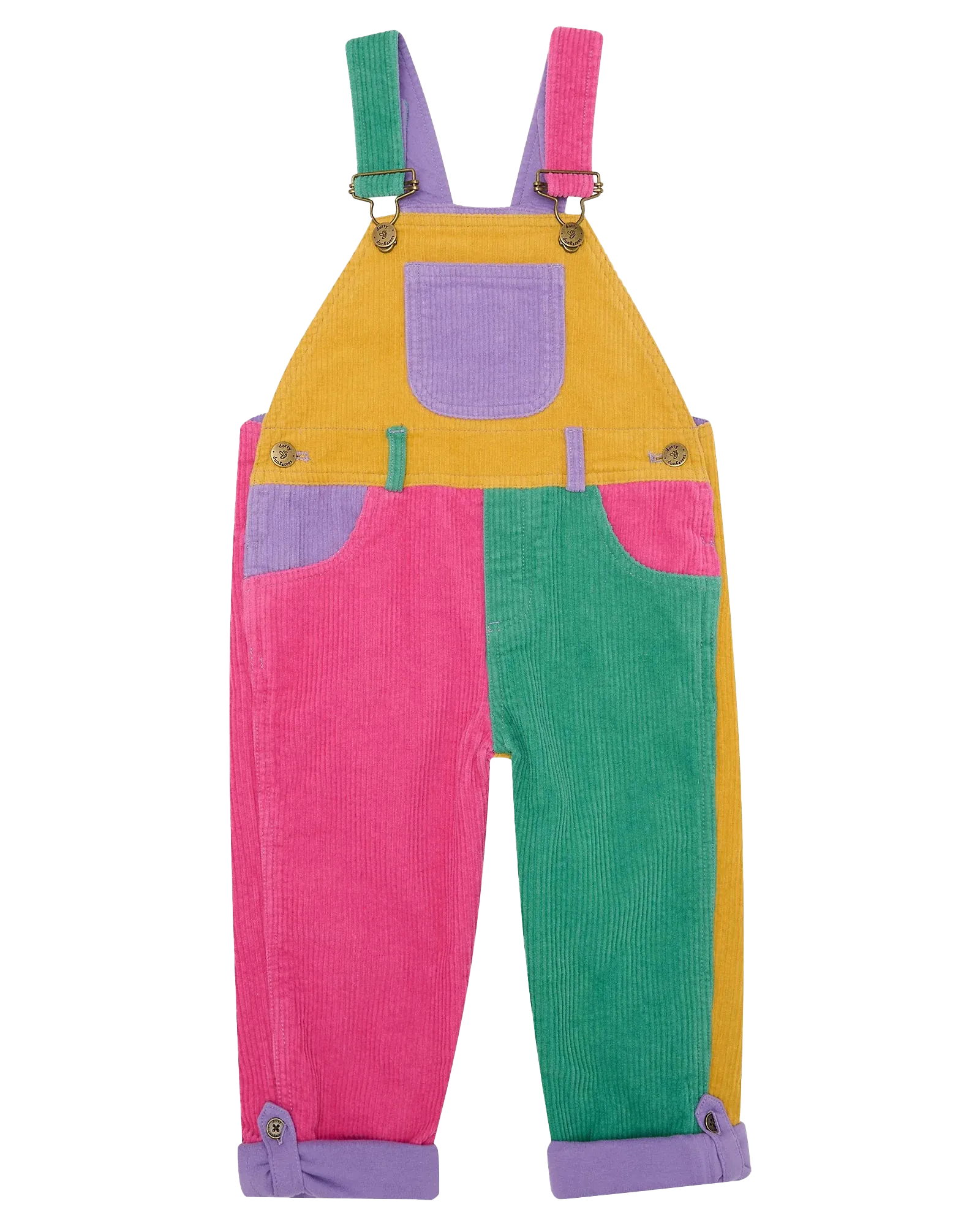 Girls Patchwork Chunky Cord Dungarees in Bright