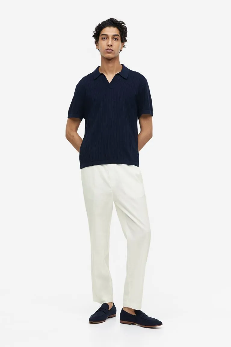 H&M linen blend regular fit trousers, white