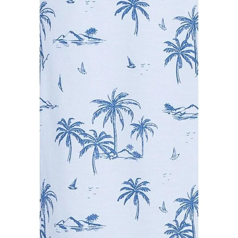 Henley Romper | Vintage Hawaii - Indigo on Baby Blue 100% Pima Cotton