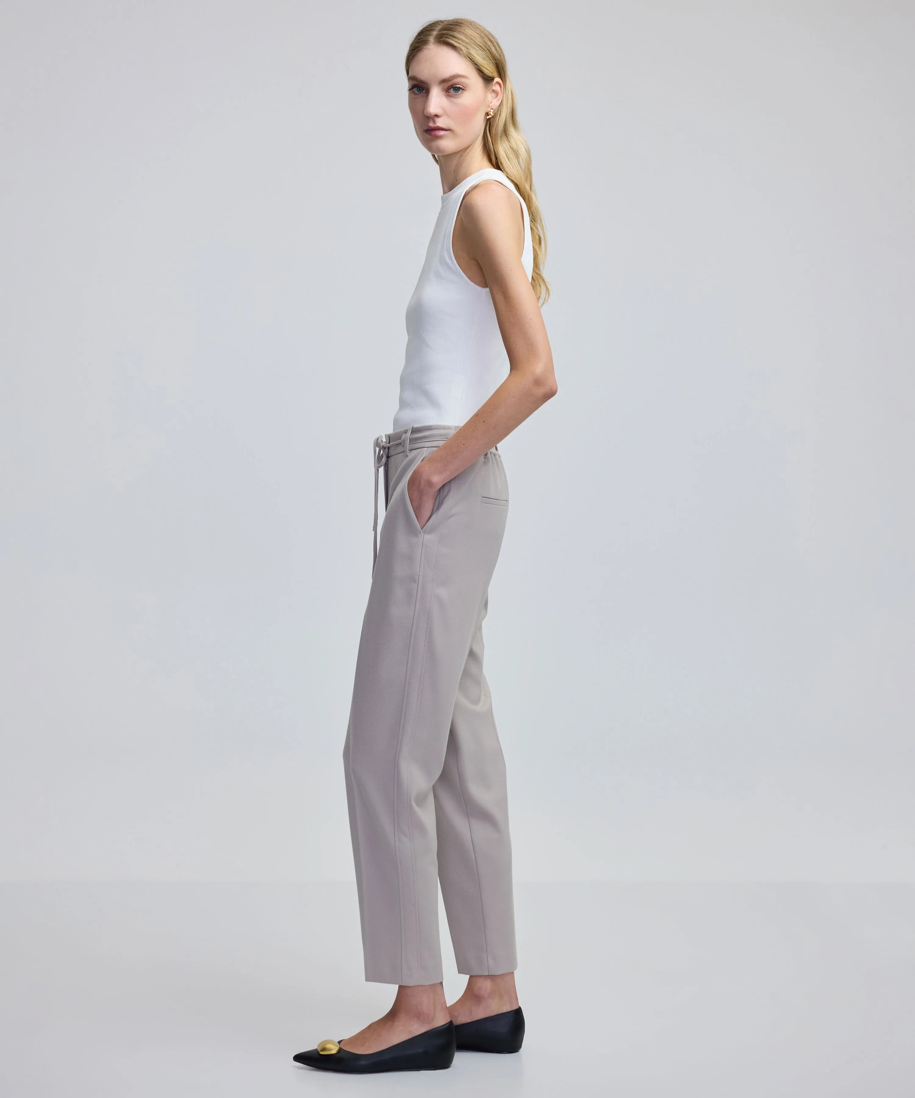 Ipekyol Thin Belted Drapey Fit Trousers Off White